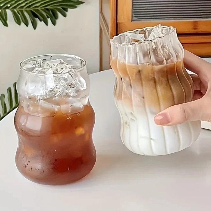 Geribbelde Glazen Tumbler Set 4-Delig Hittebestendig Borosilicaatglas Modern Design | Sansoti