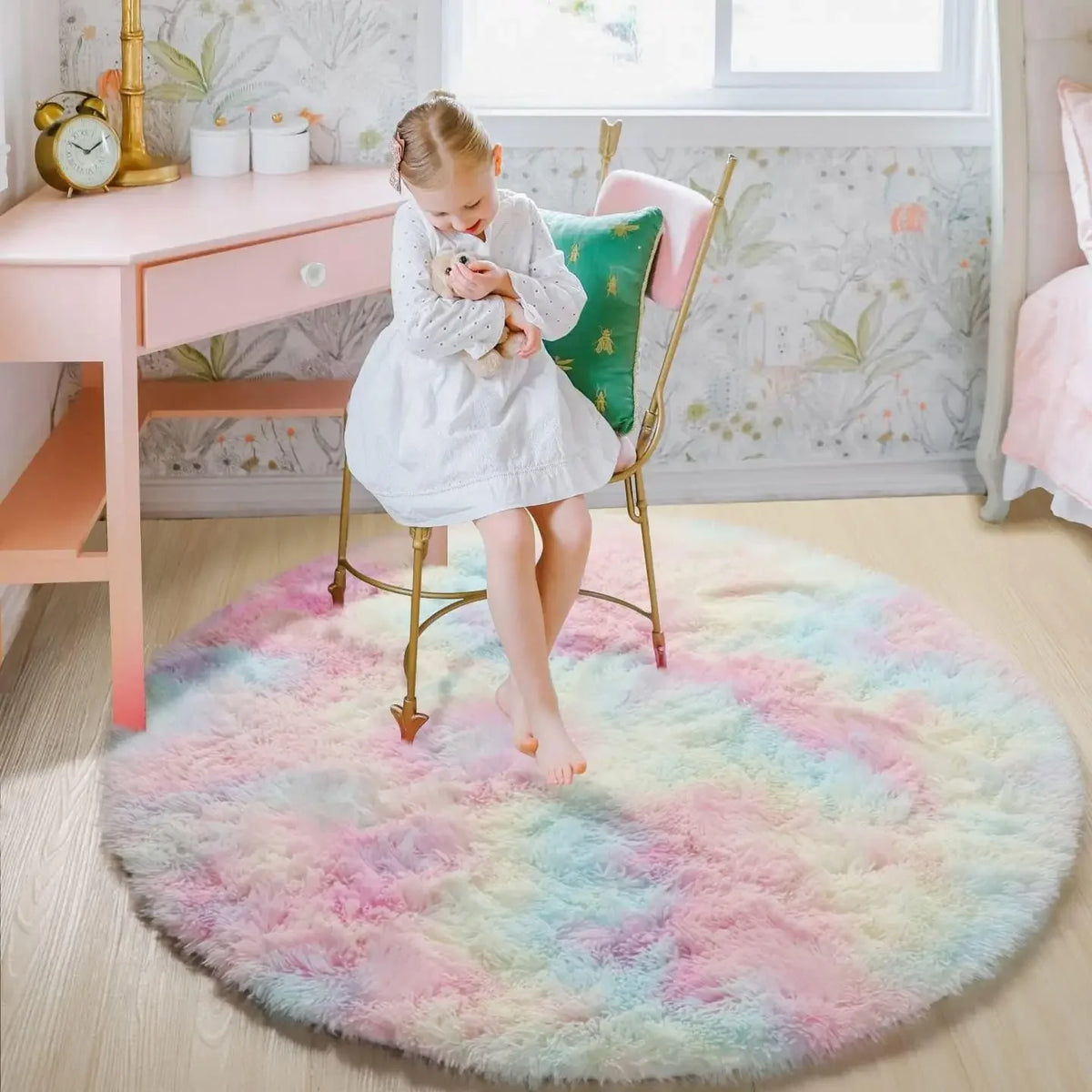 Runder hochfloriger Plüschteppich mit 45-mm-Faser, weicher Teppich für Wohnzimmer, Schlafzimmer und Kinderzimmer, dekorativ und flauschig | Sansoti