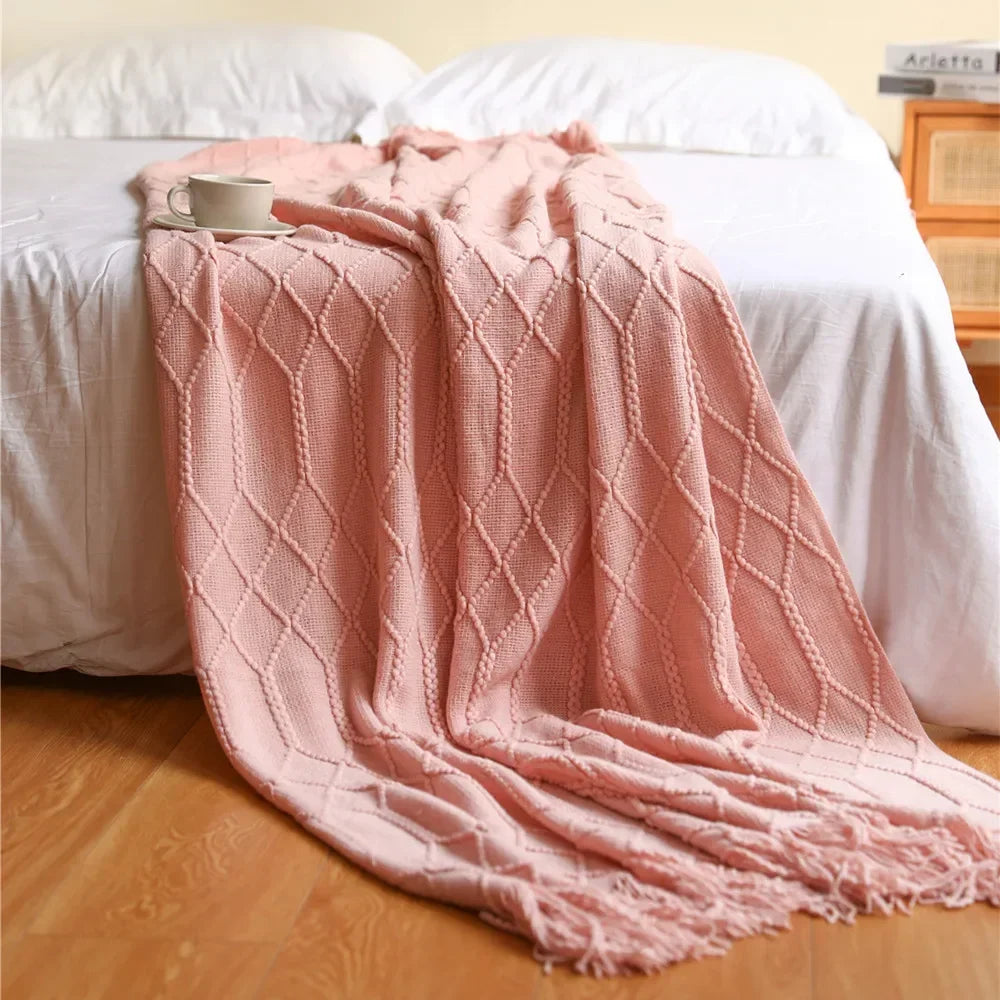 Knitted Acrylic Throw, Soft and Warm, Scandinavian Pattern, Sofa Blanket, Bedroom and Living Room Decorative Blanket | Sansoti