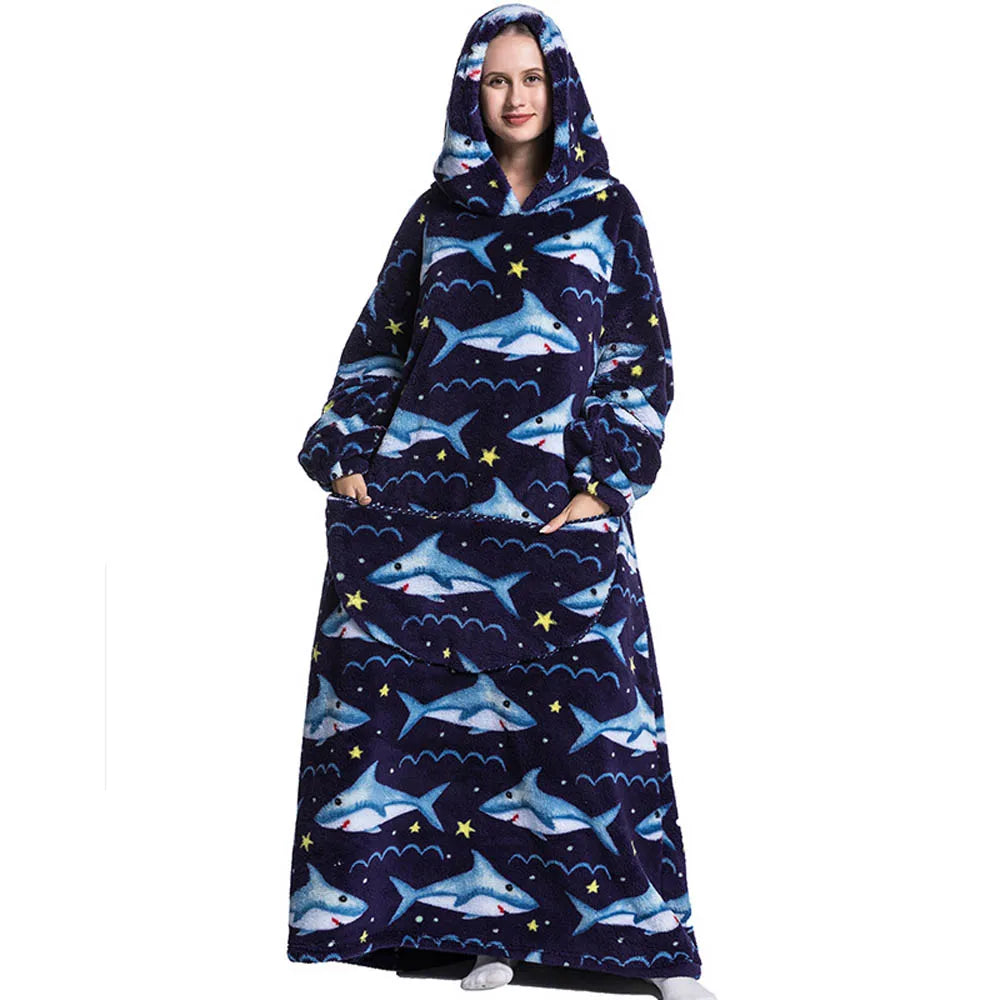 Sherpa Fleece Blanket with Sleeves and Hood 140cm Portable Oversized Home Blanket XXL Comfortable Warm Blanket | Sansoti
