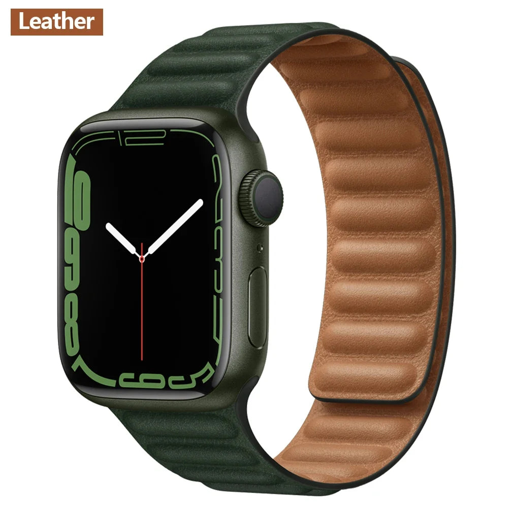 Leather Watch Band with Magnetic Closure 38-49mm Adjustable Smartwatch Accessory Wristband Stylish | Sansoti