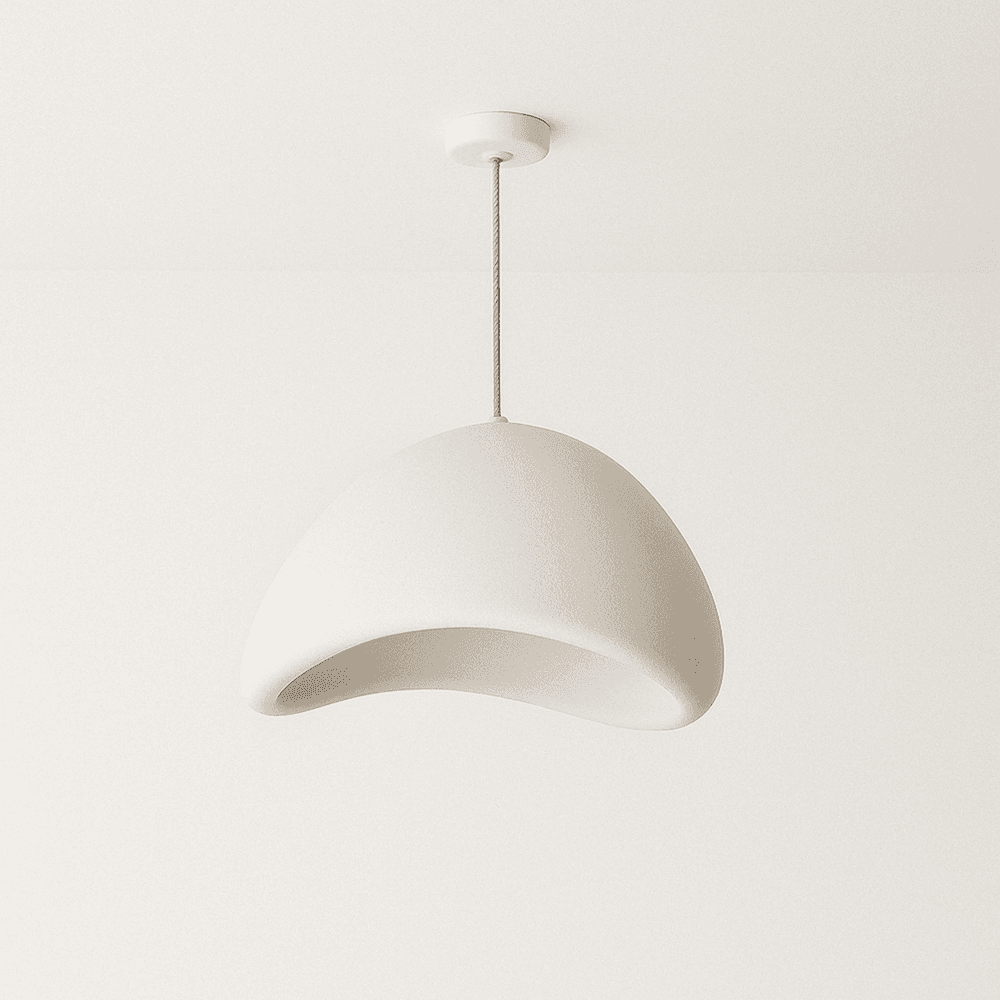 Minimalistyczna japońska lampa wisząca o organicznym kształcie i delikatnym nastrojowym oświetleniu | Sansoti