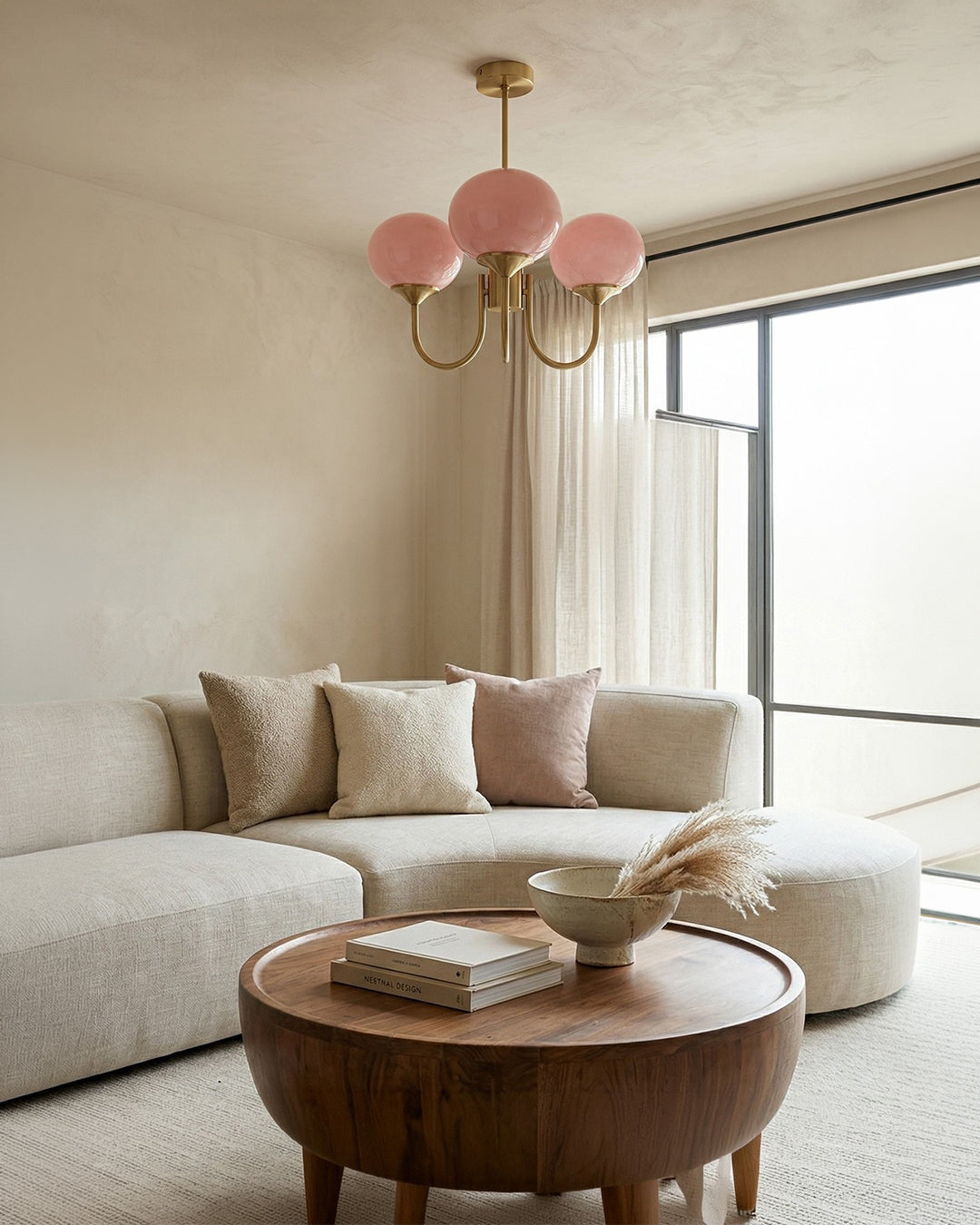 Mid-Century Glass Chandelier with Globe Shades and Polished Metal Finish – Available in Copper and Chrome with Colored Glass – 3 or 5 Arms with Adjustable Rod System | Sansoti
