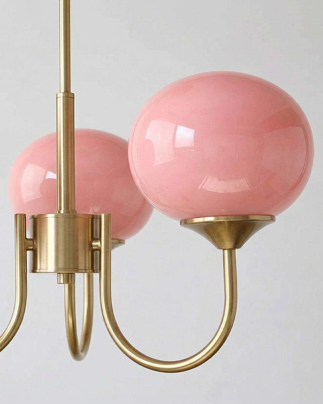 Mid-Century Glass Chandelier with Globe Shades and Polished Metal Finish – Available in Copper and Chrome with Colored Glass – 3 or 5 Arms with Adjustable Rod System | Sansoti
