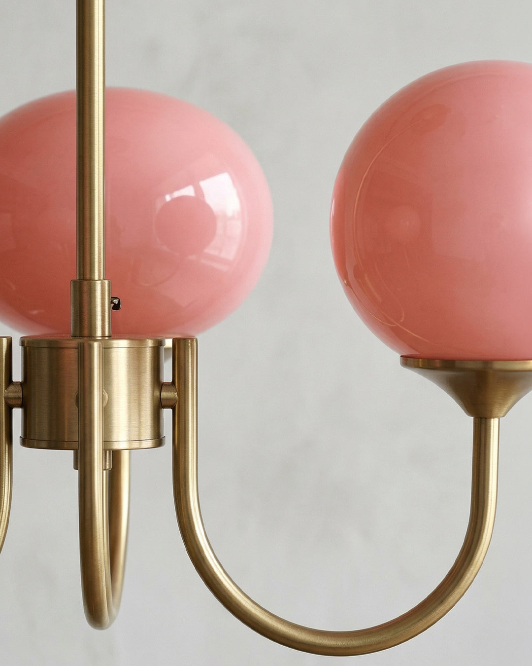 Mid-Century Glass Chandelier with Globe Shades and Polished Metal Finish – Available in Copper and Chrome with Colored Glass – 3 or 5 Arms with Adjustable Rod System | Sansoti