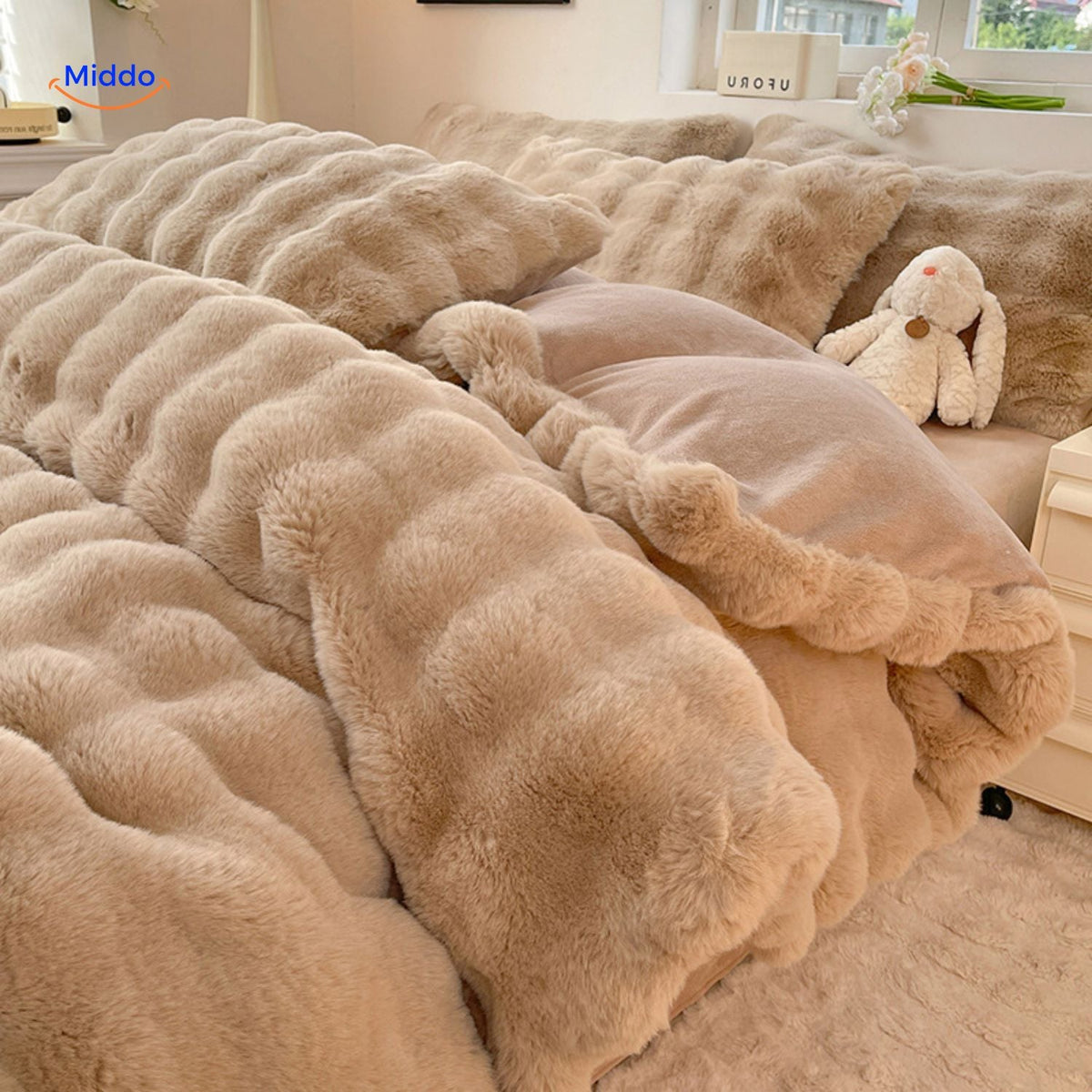 Vierdelige Pluche Dekbedset Imitatiebont Winters Beddengoed Cosy Textiel Zacht Warm Slaapkamer Comfort | Sansoti