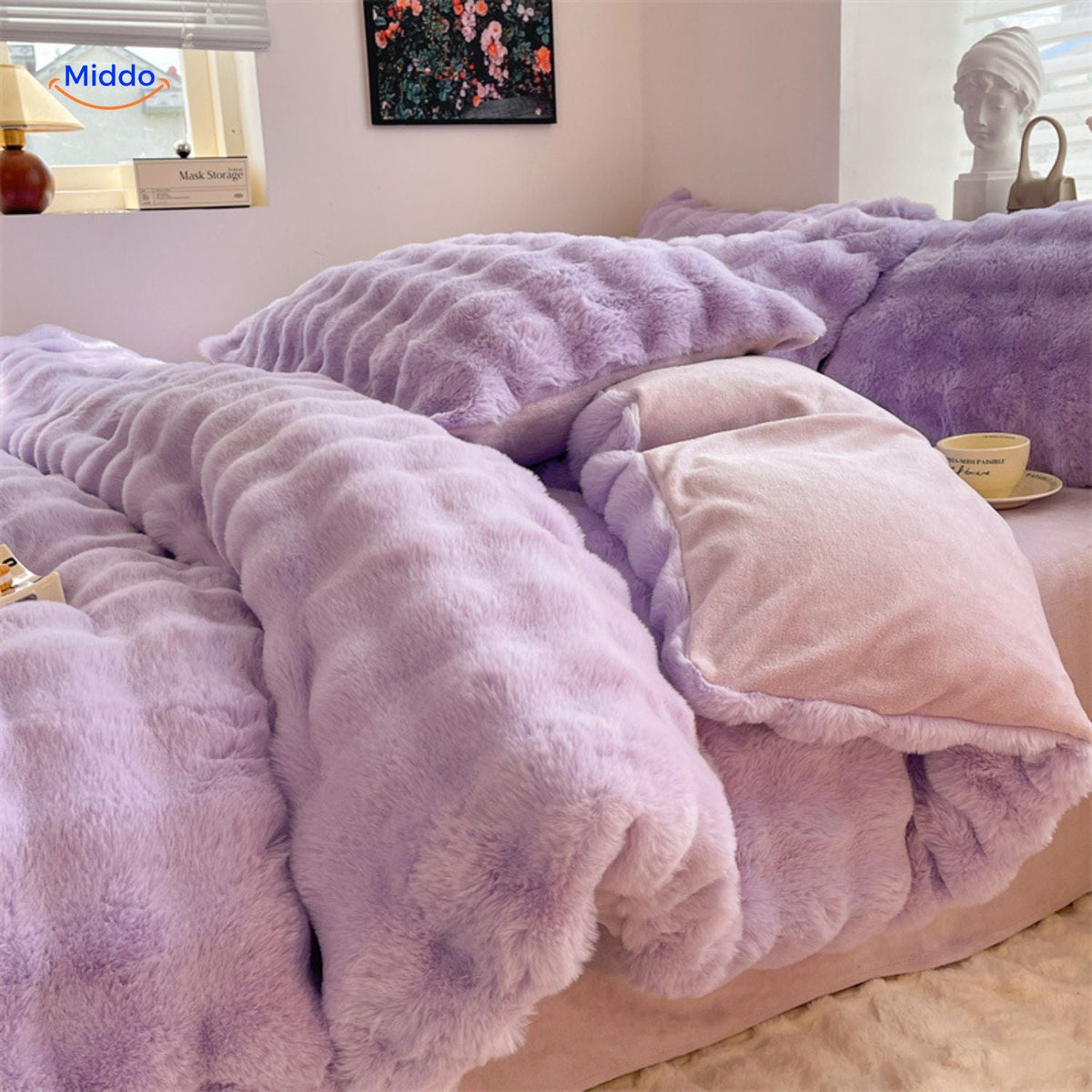 Vierdelige Pluche Dekbedset Imitatiebont Winters Beddengoed Cosy Textiel Zacht Warm Slaapkamer Comfort | Sansoti