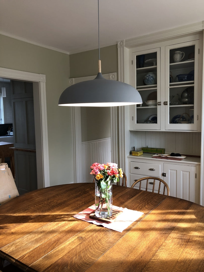 Pastelowa lampa wisząca z aluminium i drewna, retro, kopuła, kula E27, pokój dziecięcy, salon | Sansoti