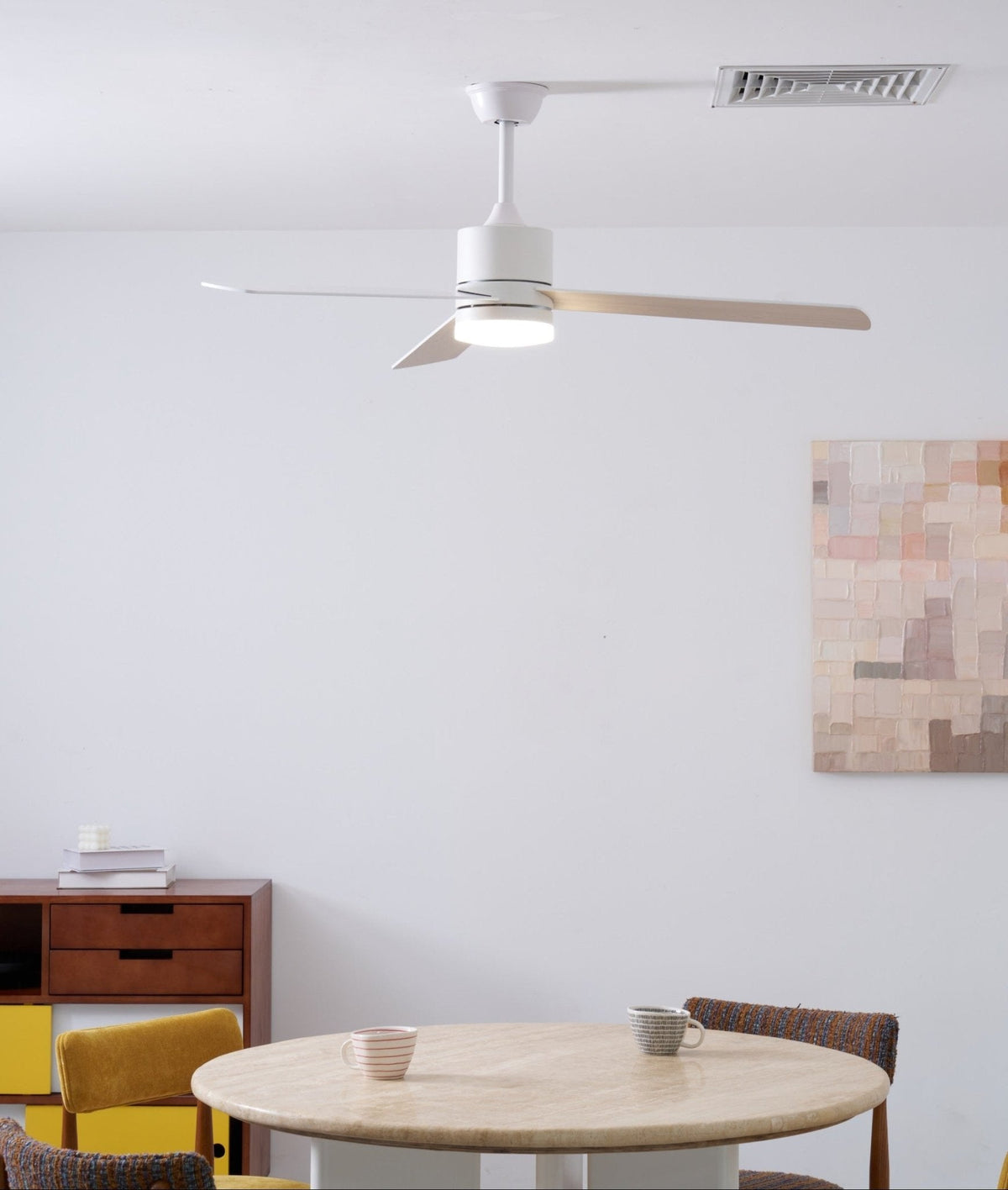 Ceiling Fan with LED Lighting Ø132 cm - 6 Speeds with Remote Control - Energy Efficient Design for Bedroom and Living Room | Sansoti