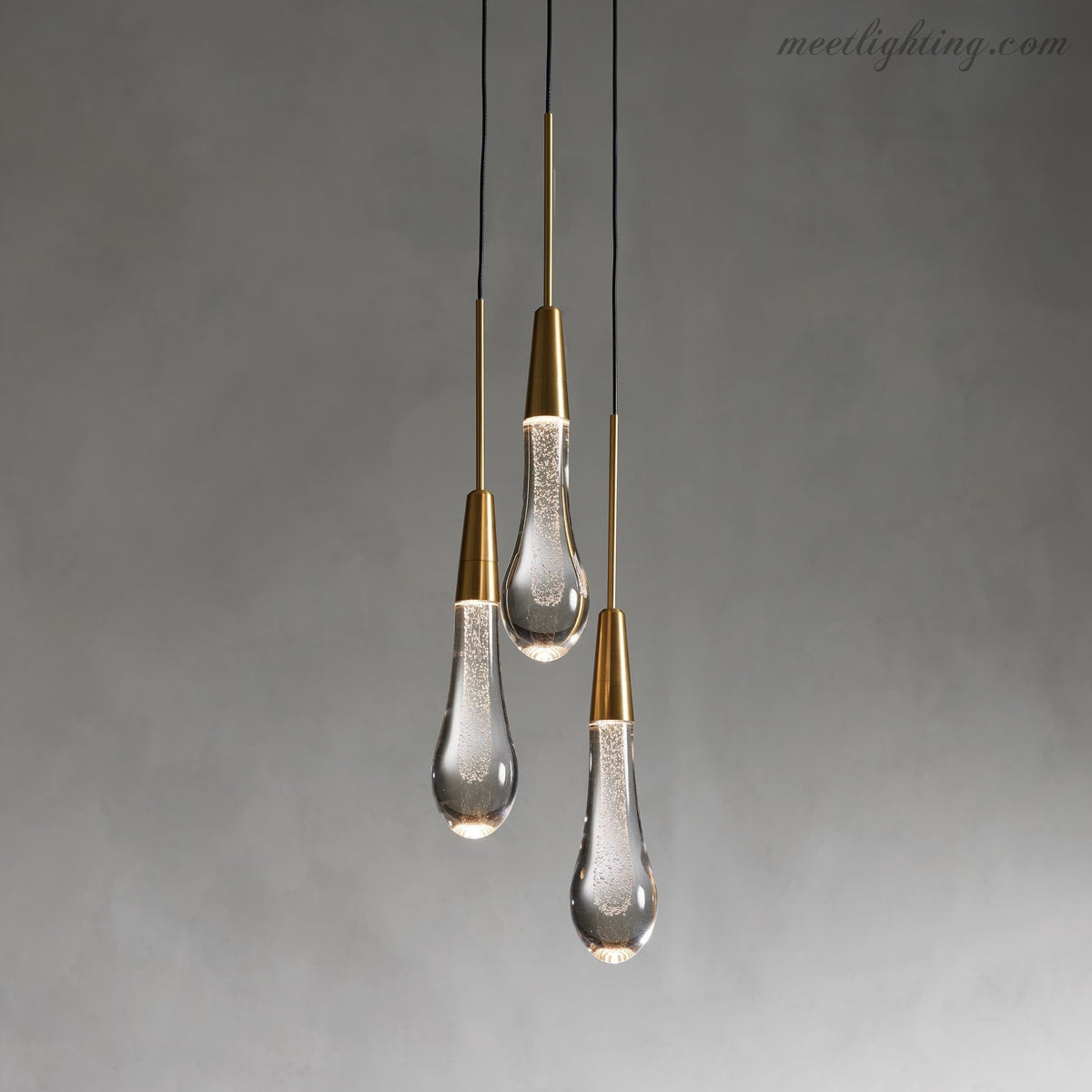 Suspension LED en verre grainé en forme de goutte à intensité variable réglable laiton bronze nickel pour salle à manger salon au design moderne | Sansoti