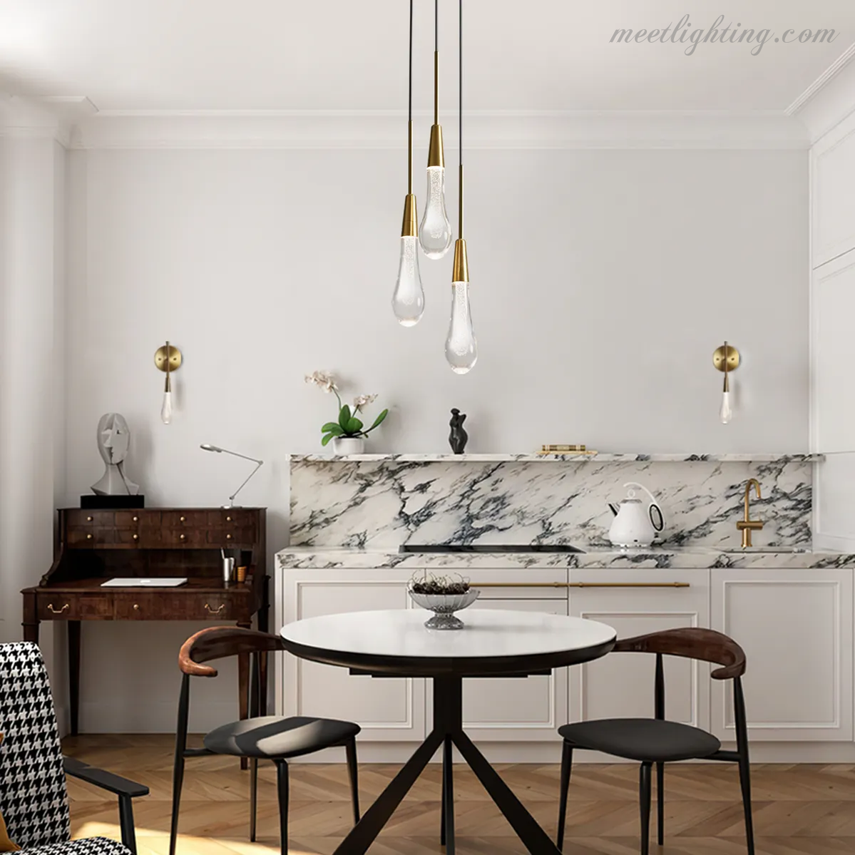 LED Hanglamp Gezaaid Glas Druppelvorm Dimbaar Verstelbaar Messing Brons Nikkel Eetkamer Woonkamer Modern | Sansoti