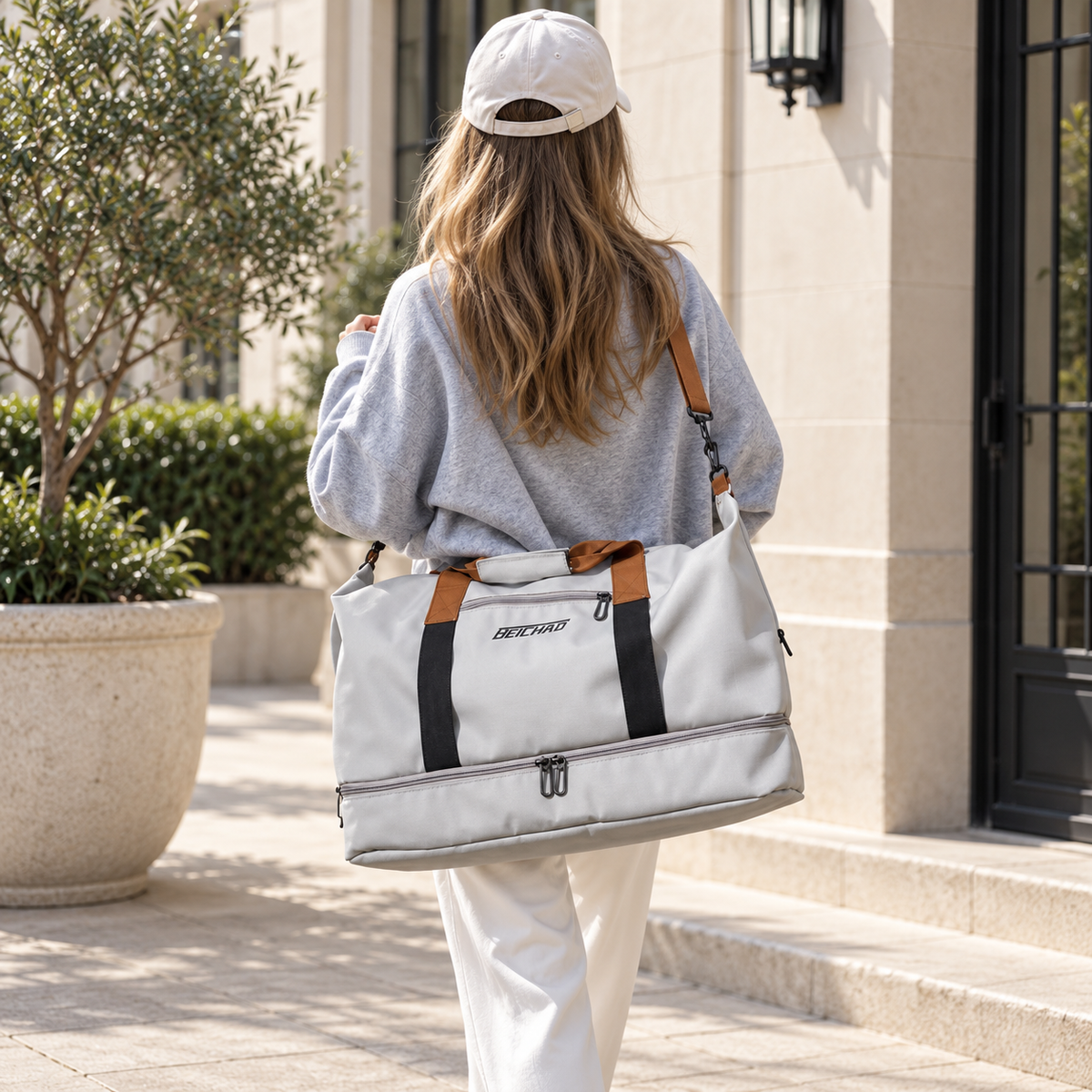 Torba sportowa z przegrodą na buty i oddzielną komorą mokrą-suchą 46x25x28cm Tkanina Oxford Mocowanie do walizki Siłownia Fitness | Sansoti