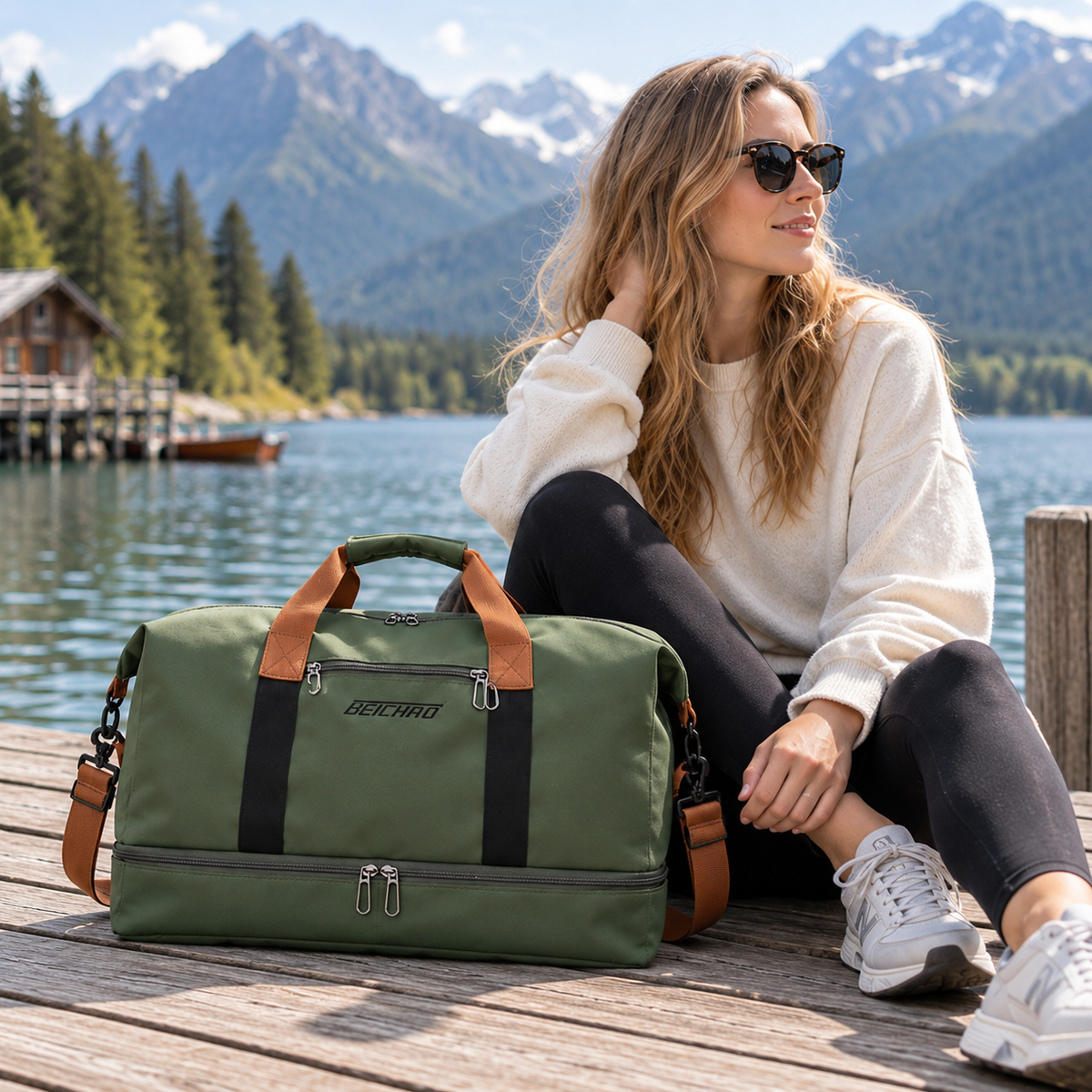 Torba sportowa z przegrodą na buty i oddzielną komorą mokrą-suchą 46x25x28cm Tkanina Oxford Mocowanie do walizki Siłownia Fitness | Sansoti