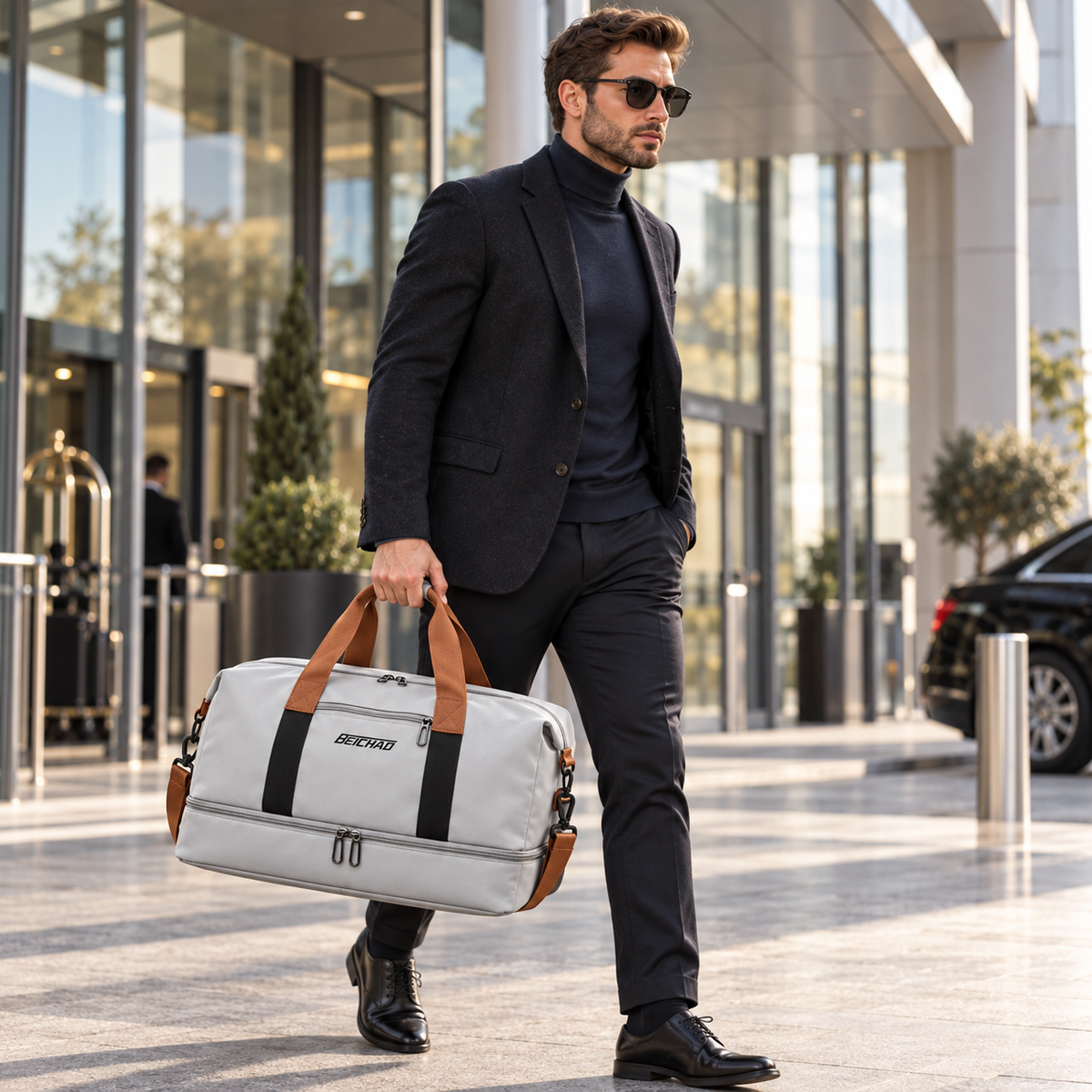 Torba sportowa z przegrodą na buty i oddzielną komorą mokrą-suchą 46x25x28cm Tkanina Oxford Mocowanie do walizki Siłownia Fitness | Sansoti