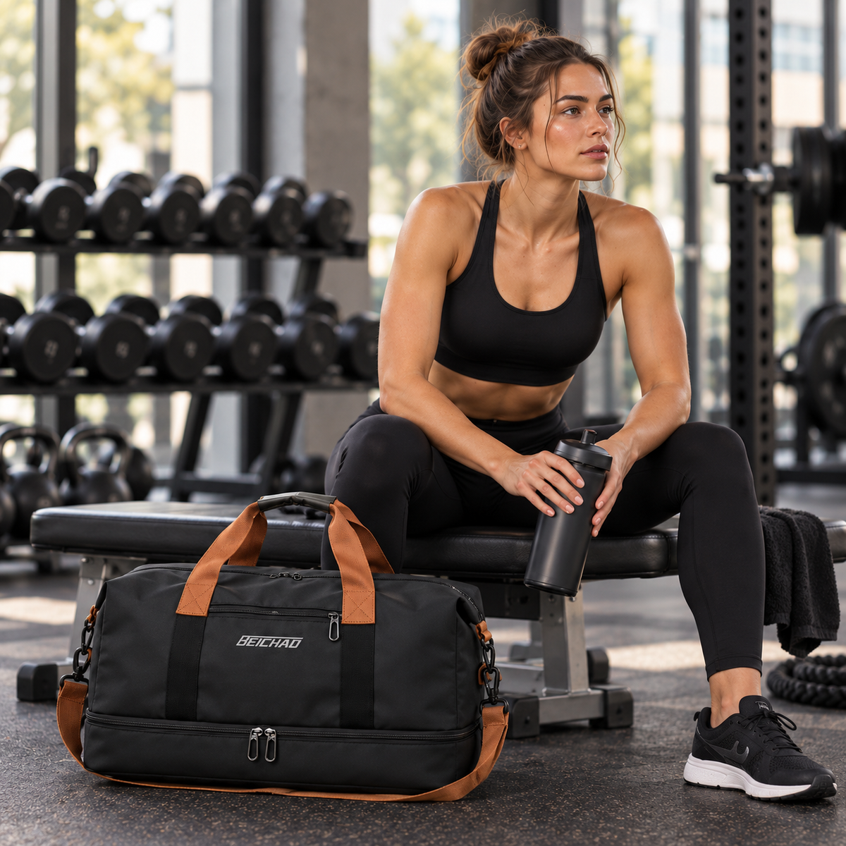 Torba sportowa z przegrodą na buty i oddzielną komorą mokrą-suchą 46x25x28cm Tkanina Oxford Mocowanie do walizki Siłownia Fitness | Sansoti