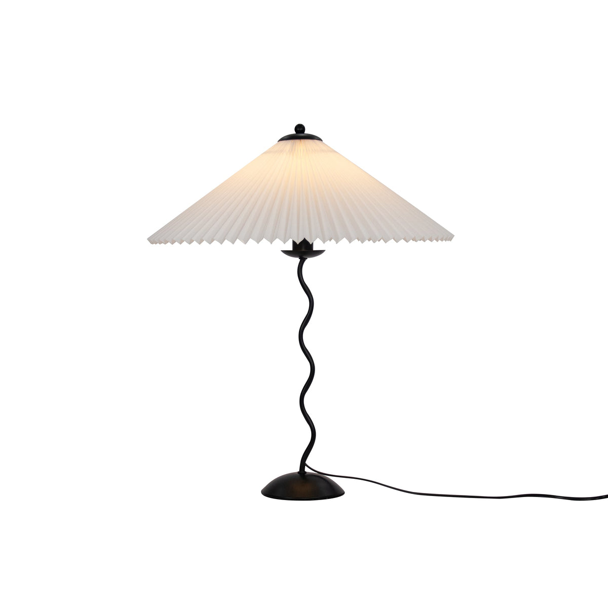 Table lamp with wavy base and pleated shade – Scandinavian accent for living room, hallway or bedroom | Black base with beige, white, dark green or black fabric shade | E14 socket | Dimmable with push button | Sansoti
