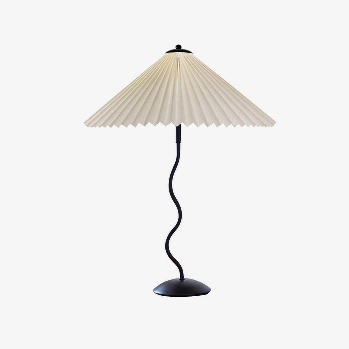 Table lamp with wavy base and pleated shade – Scandinavian accent for living room, hallway or bedroom | Black base with beige, white, dark green or black fabric shade | E14 socket | Dimmable with push button | Sansoti