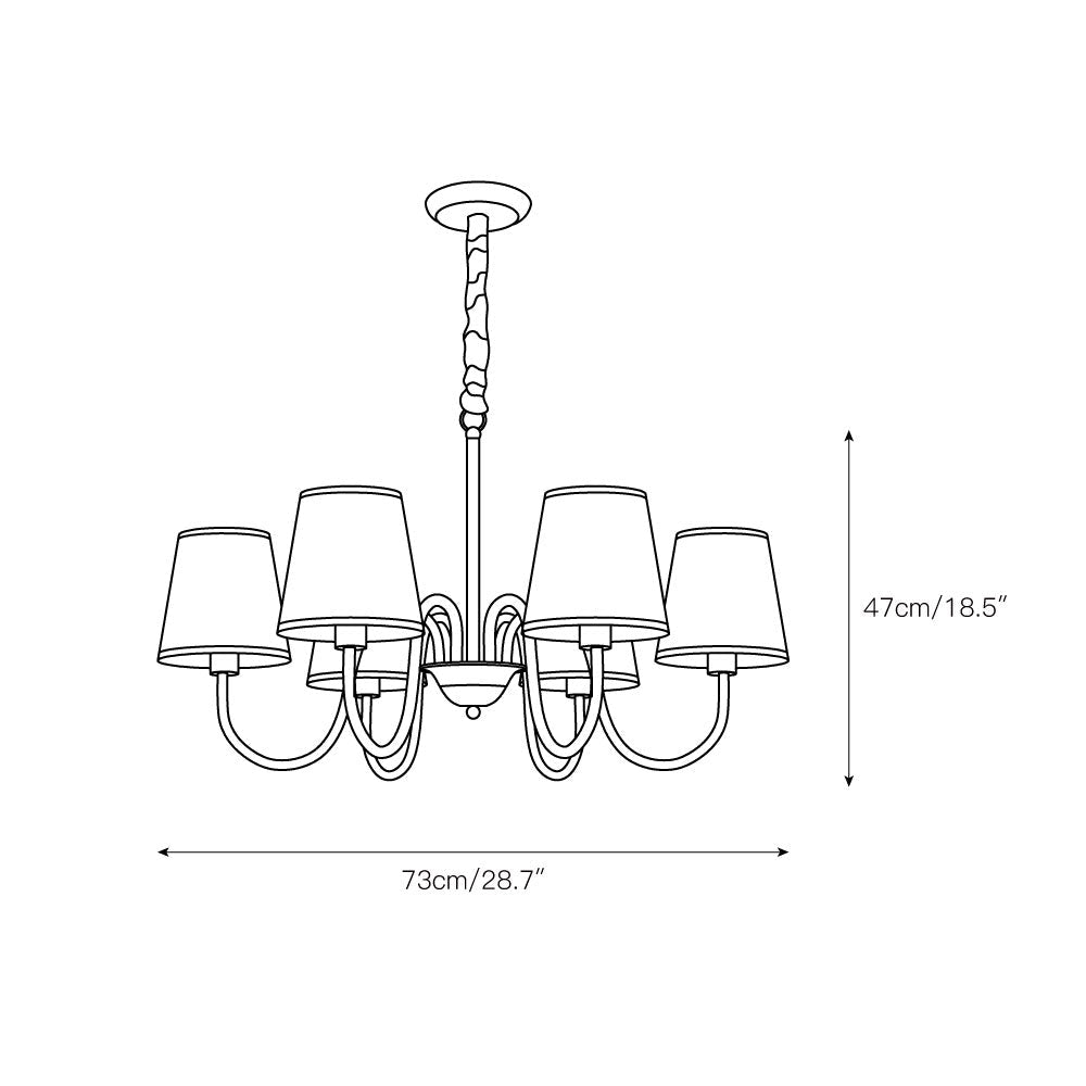 Klassischer Stoff-Kronleuchter mit Messingrahmen, mehreren Leuchtstellen und elegantem weißen Design für das Wohnzimmer | Sansoti