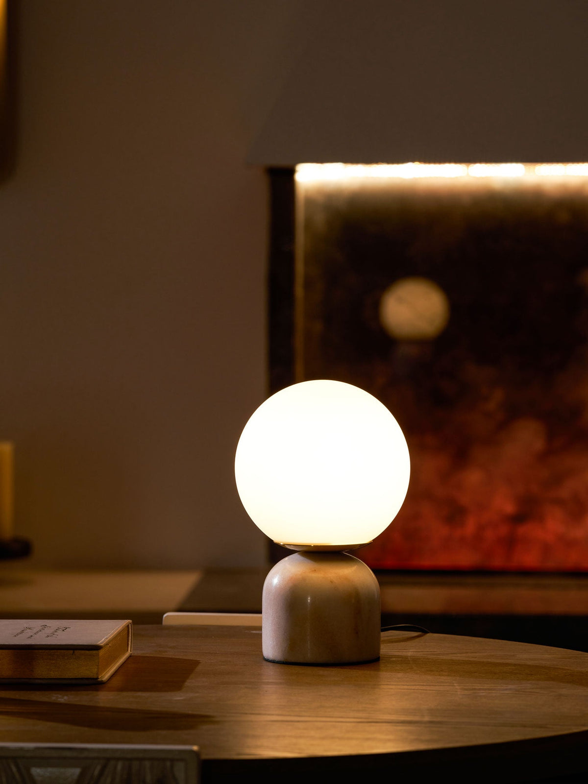 Marble Table Lamp with Glass Globe – Scandinavian Design for Atmospheric Accent Lighting | Sansoti
