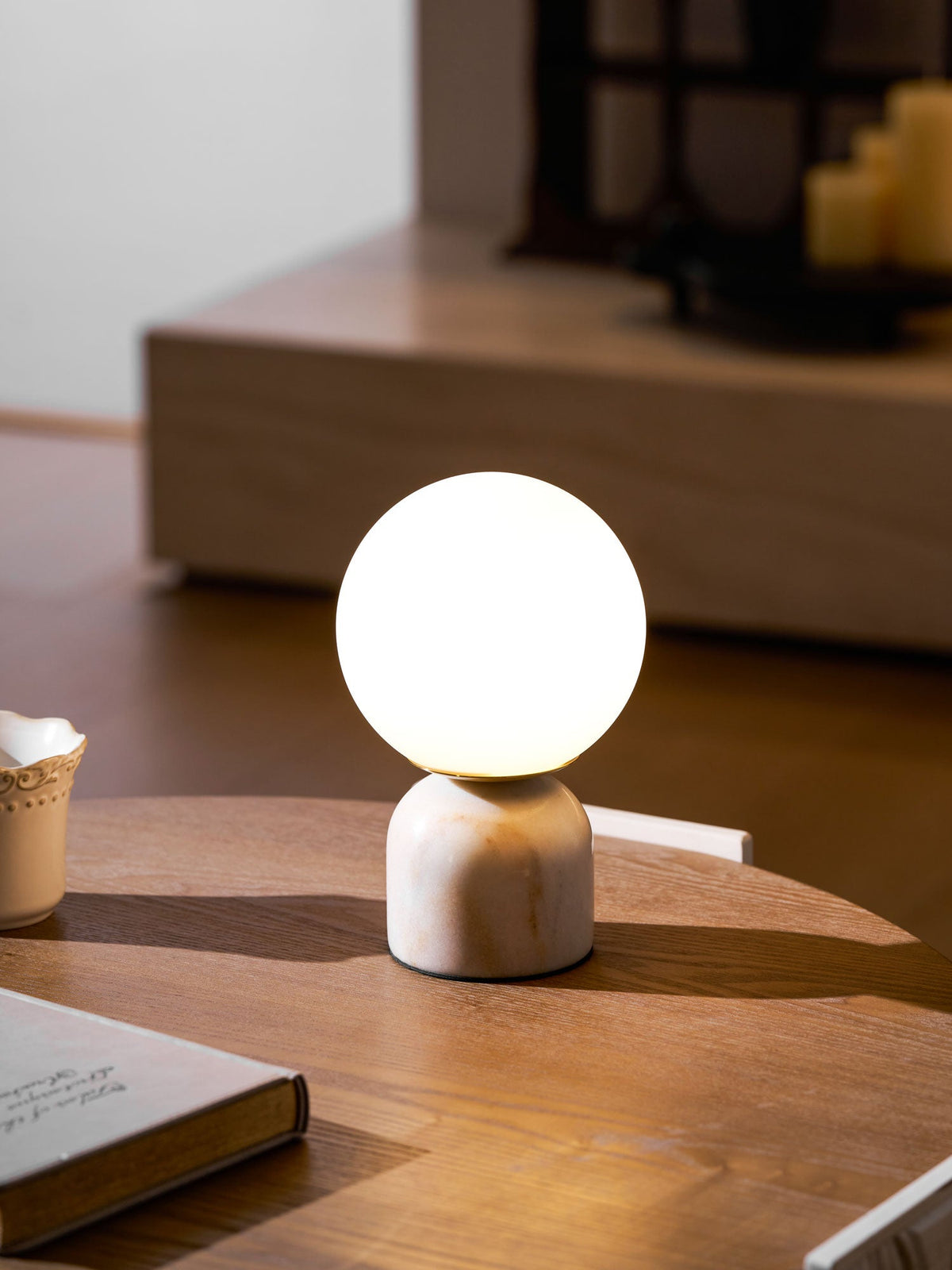 Marble Table Lamp with Glass Globe – Scandinavian Design for Atmospheric Accent Lighting | Sansoti
