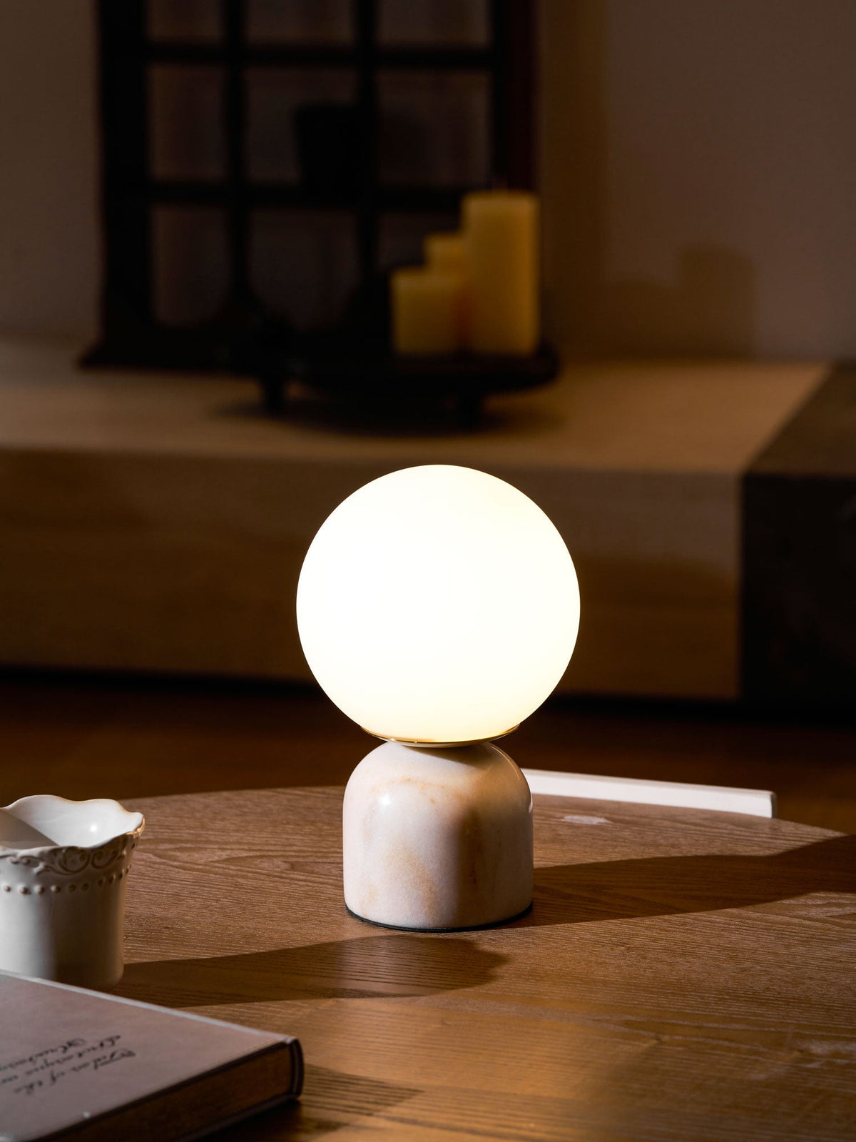 Marble Table Lamp with Glass Globe – Scandinavian Design for Atmospheric Accent Lighting | Sansoti