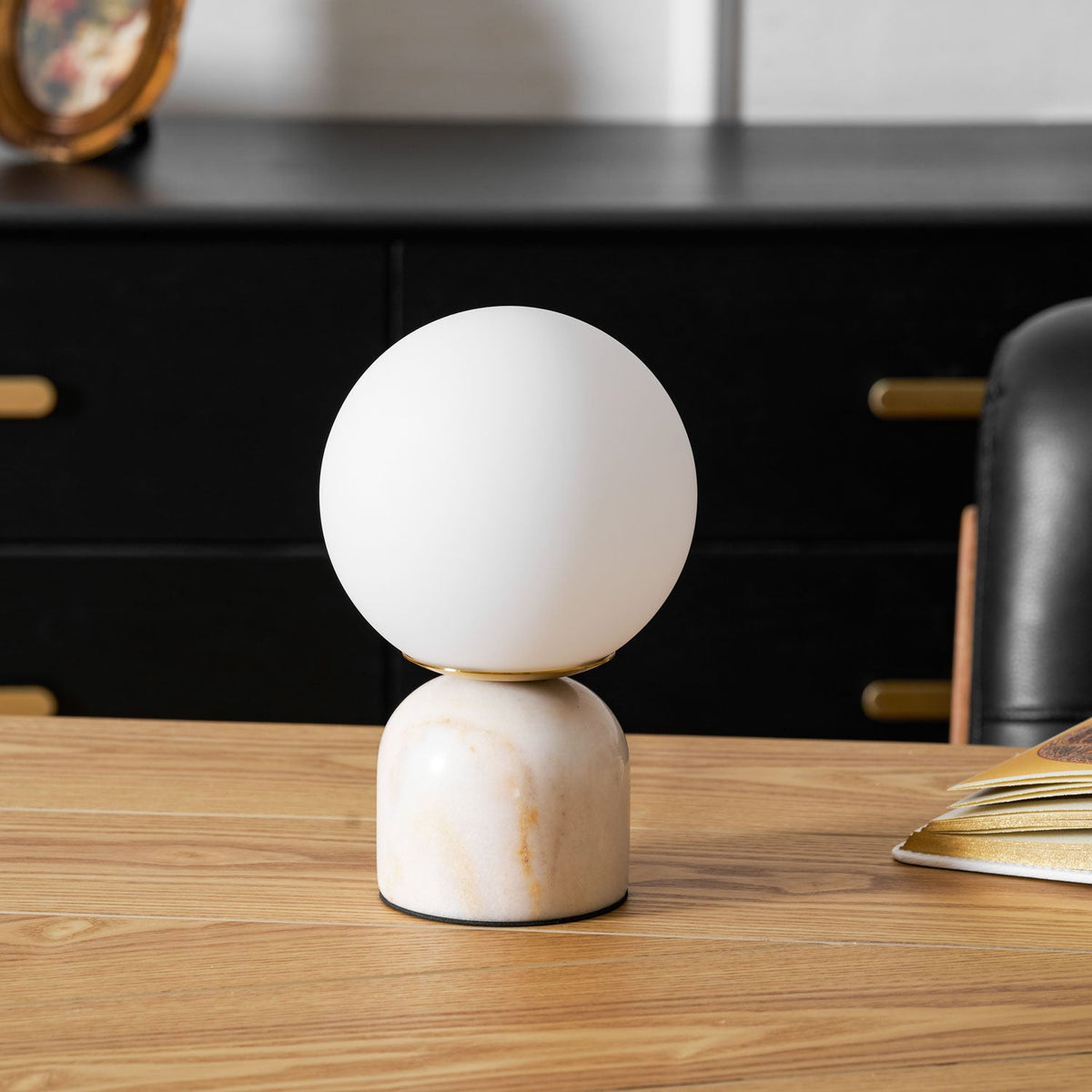 Marble Table Lamp with Glass Globe – Scandinavian Design for Atmospheric Accent Lighting | Sansoti
