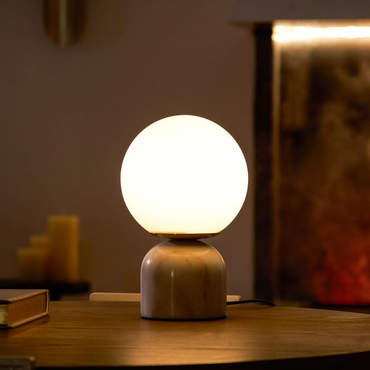Marble Table Lamp with Glass Globe – Scandinavian Design for Atmospheric Accent Lighting | Sansoti