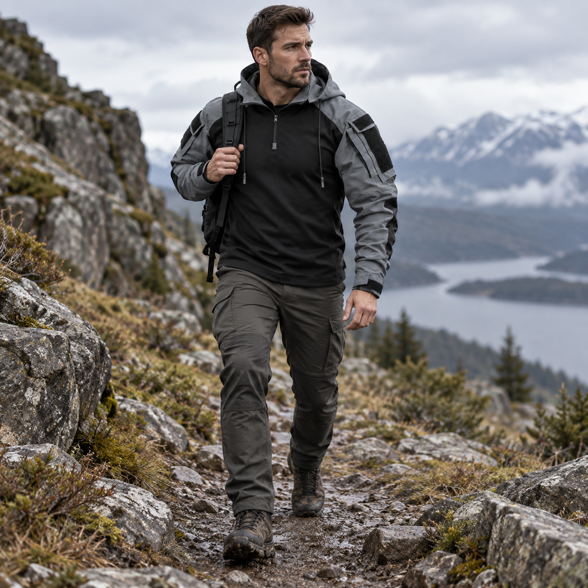 Tactical Outdoor Jacket Polyester Water-Repellent Windproof Breathable Autumn Winter Camping Hiking Green Gray | Sansoti