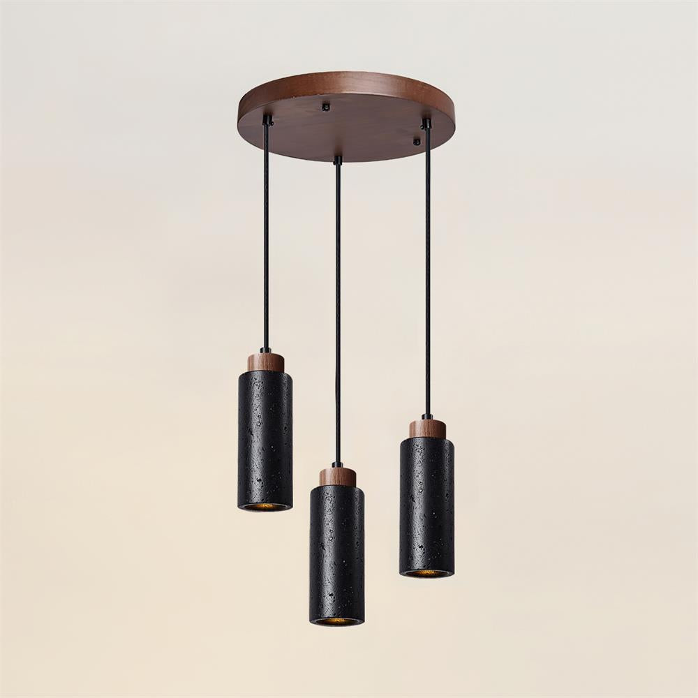 Hanglamp Travertijn Cilinder Hout LED Beige Eettafel Woonkamer Natuurlijke Steen Minimalistisch Design Verlichting Japandi Interieur | Sansoti