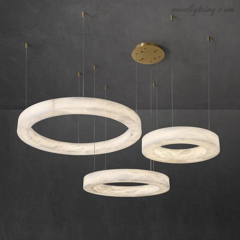 Round Alabaster Chandelier with Integrated LED Lighting Brass Bronze 50-152cm Dining Area Living Room Dining Table | Sansoti