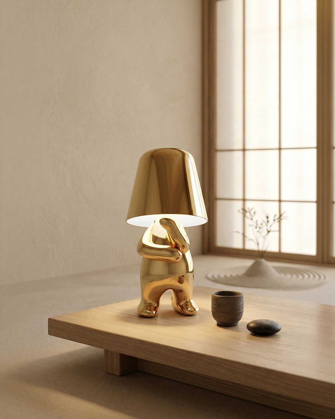 Lampe de table en métal sculpture figure lumière d’ambiance tactile dimmable LED veilleuse or argent design moderne décoratif | Sansoti