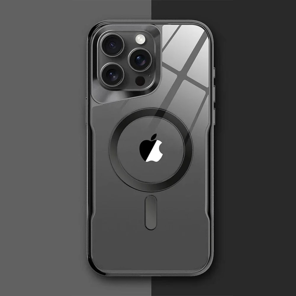 Transparente iPhone-Hülle mit Titanoptik, kompatibel mit kabellosem Laden, Modelle 12, 13, 14, 15, 16 und 17 | Sansoti