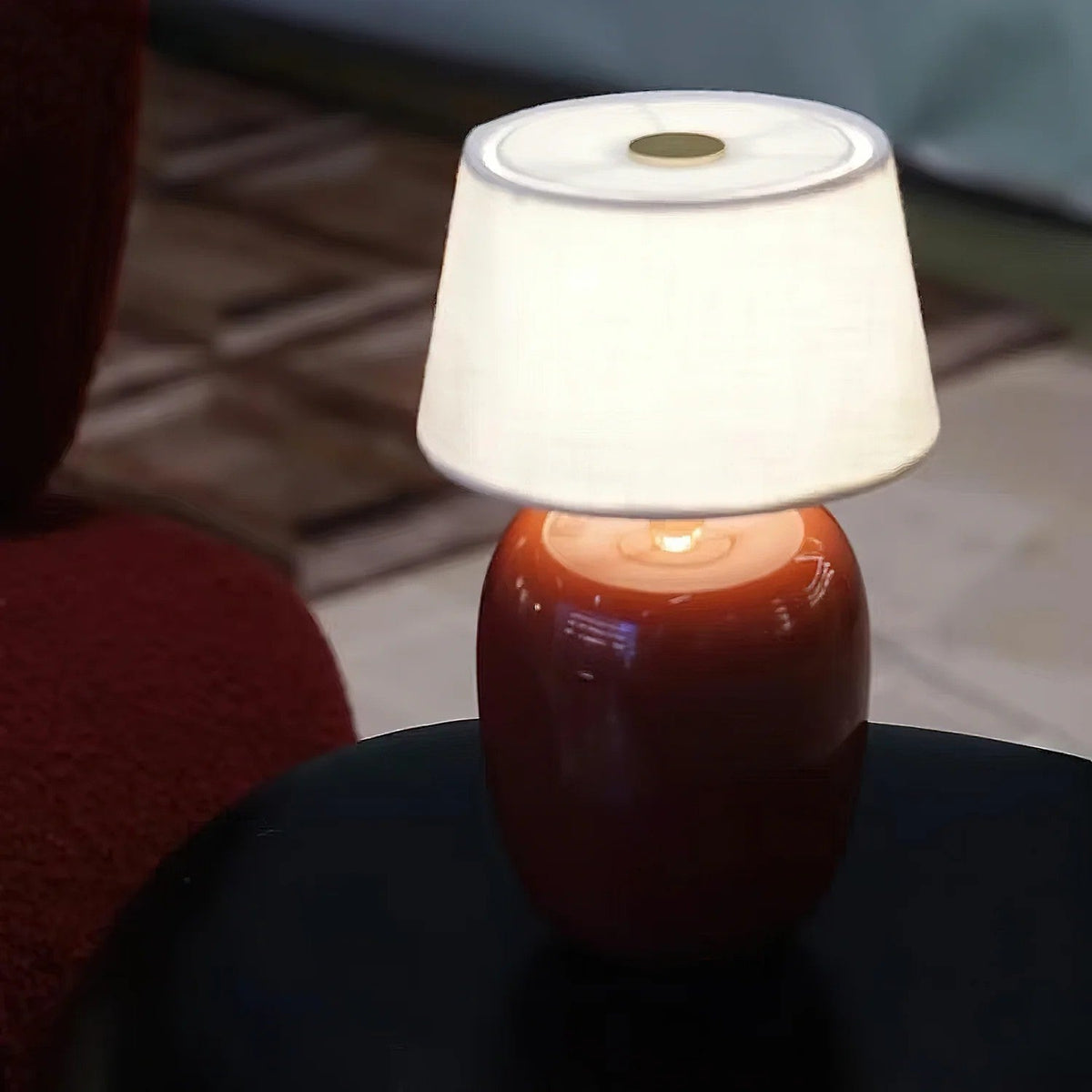 Portable Table Lamp with Integrated Battery 240 lm Warm White 3000K Ceramic Linen Shade Touch Control | Sansoti