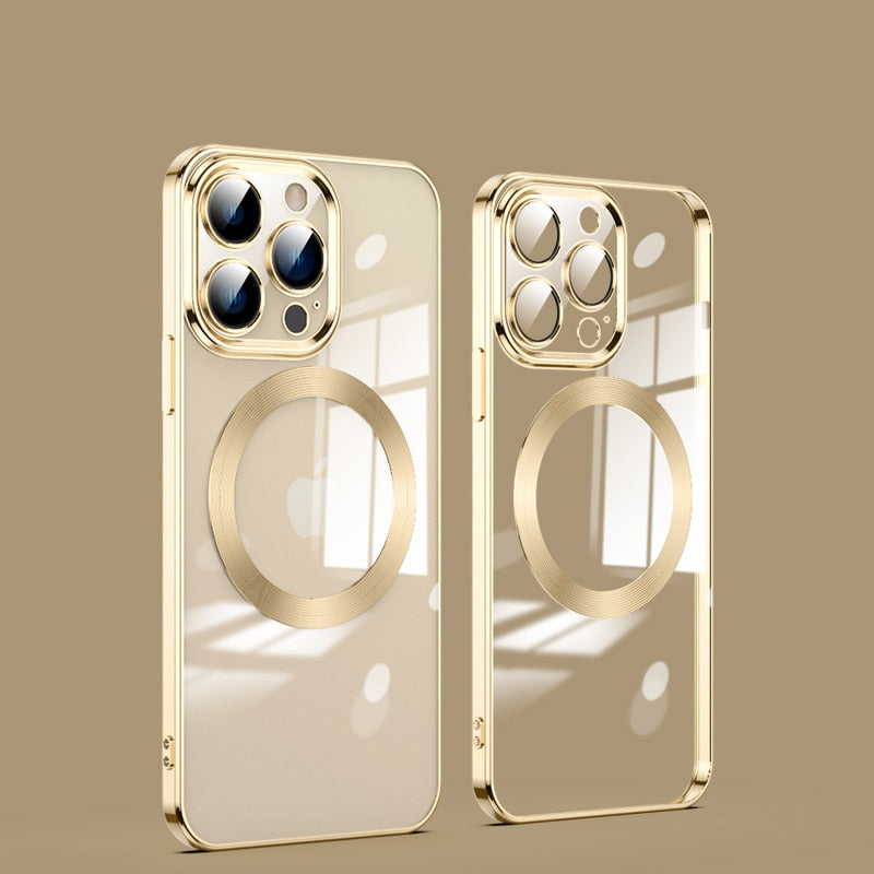 Transparent MagSafe Phone Case with Tempered Glass Camera Protection Shockproof for iPhone 11 to 17 Pro Max | Sansoti