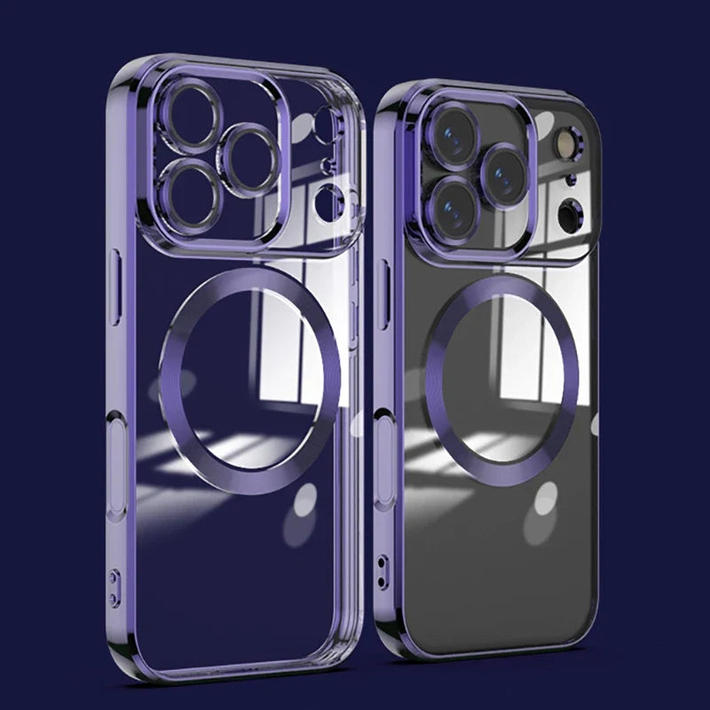 Transparent MagSafe Phone Case with Tempered Glass Camera Protection Shockproof for iPhone 11 to 17 Pro Max | Sansoti