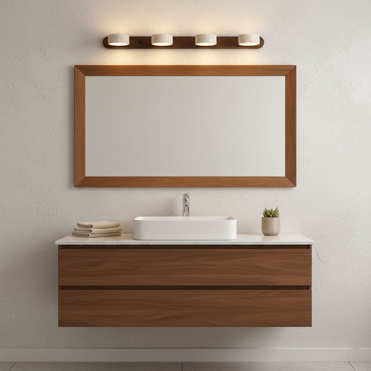 Travertin-Wandlampe mit Holzfuß und doppelter LED-Lichtquelle, natürliches Stein-Design, Wandbeleuchtung für Schlafzimmer, Flur und Wohnzimmer | Sansoti