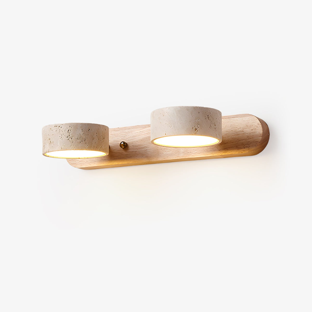Travertijn Wandlamp Met Houten Basis En Dubbele LED Lichtbron Natuurlijke Steen Design Wandverlichting Voor Slaapkamer Hal En Woonkamer | Sansoti