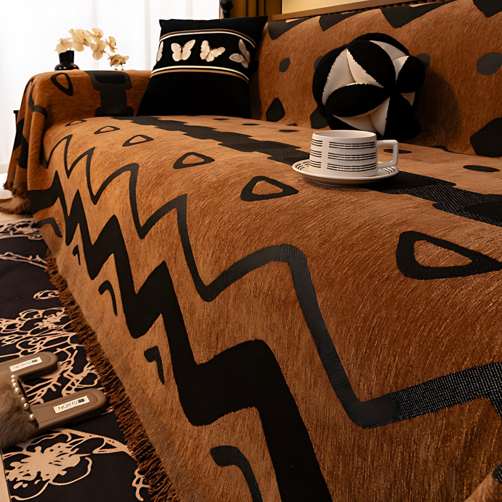 Chenille Sofa Cover with Tribal Geometric Pattern – Protective Sofa Cover for 2-3 Seater Sofas and Armchairs | Sansoti