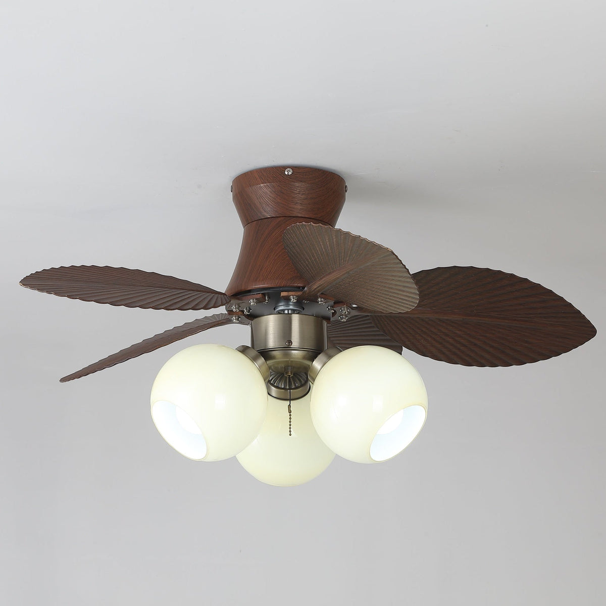 Ceiling Fan with Lighting Oak Finish ø80cm Dimmable Remote Control 6 Speeds Modern Interior Fan with Light Shade Beige | Sansoti