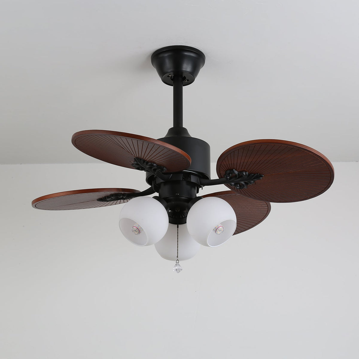 Tropical ceiling fan with glass lampshade - Quiet room fan 6 speeds Remote control | Sansoti