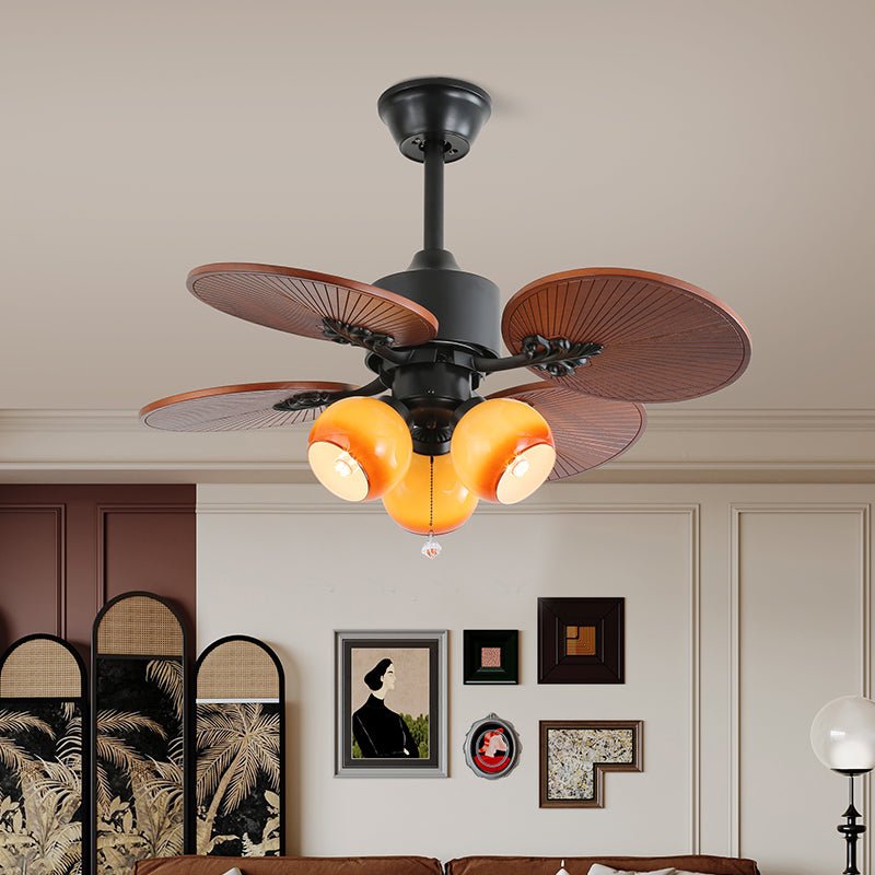 Tropical ceiling fan with glass lampshade - Quiet room fan 6 speeds Remote control | Sansoti