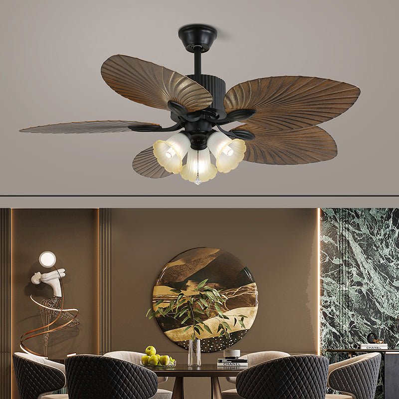 Tropical ceiling fan with glass lampshade - Quiet room fan 6 speeds Remote control | Sansoti