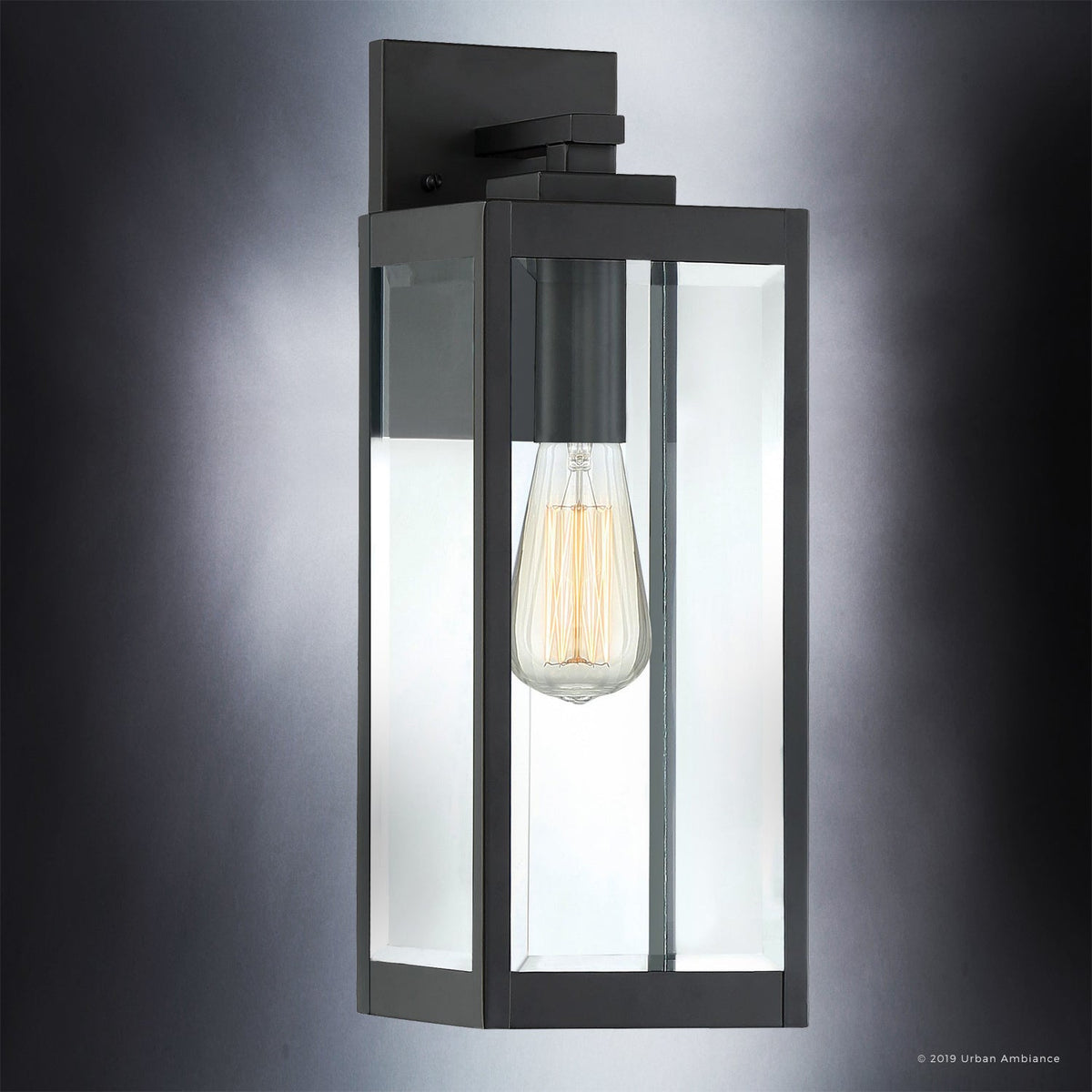 Lámpara de pared exterior, acero negro y cristal, 43 cm, moderna, estilo farmhouse, impermeable | Sansoti