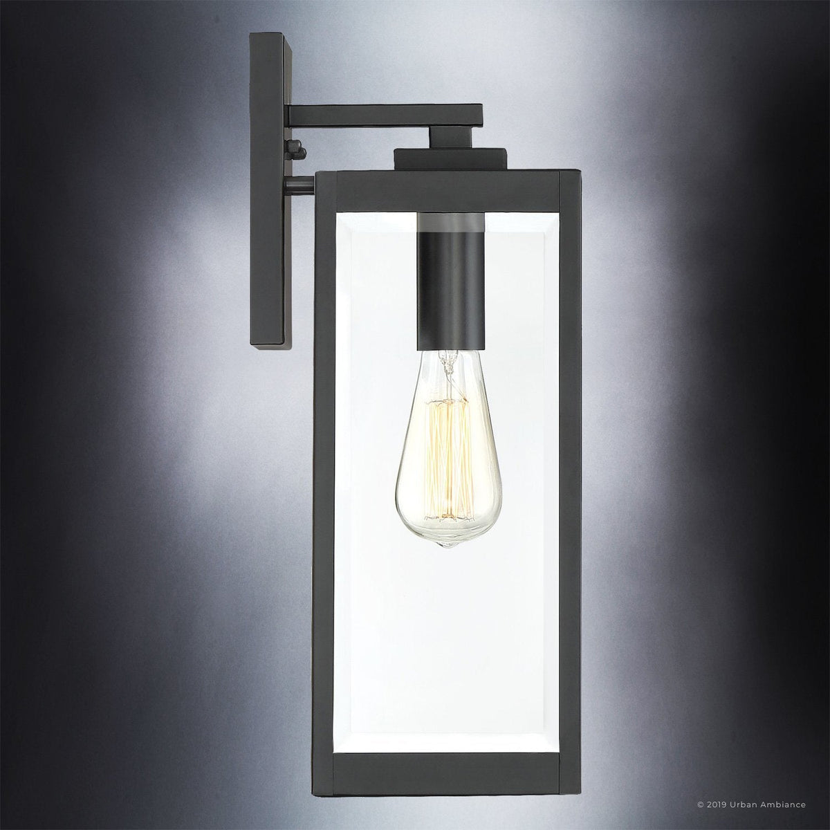 Lámpara de pared exterior, acero negro y cristal, 43 cm, moderna, estilo farmhouse, impermeable | Sansoti