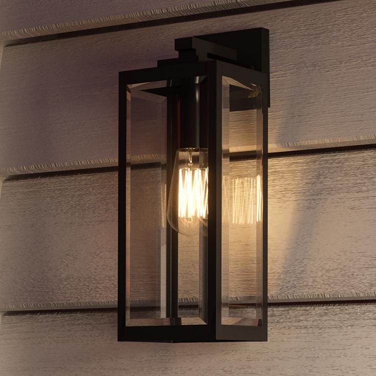 Lámpara de pared exterior, acero negro y cristal, 43 cm, moderna, estilo farmhouse, impermeable | Sansoti