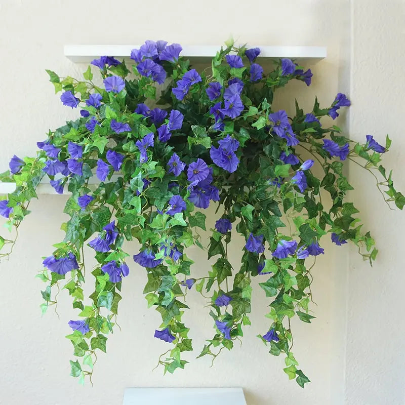 Künstlicher Prunkwinden-Zweig 65 cm UV-beständig 18 Seidenblüten Innen Außen Gartendekoration Kunstblume Kunstpflanze | Sansoti