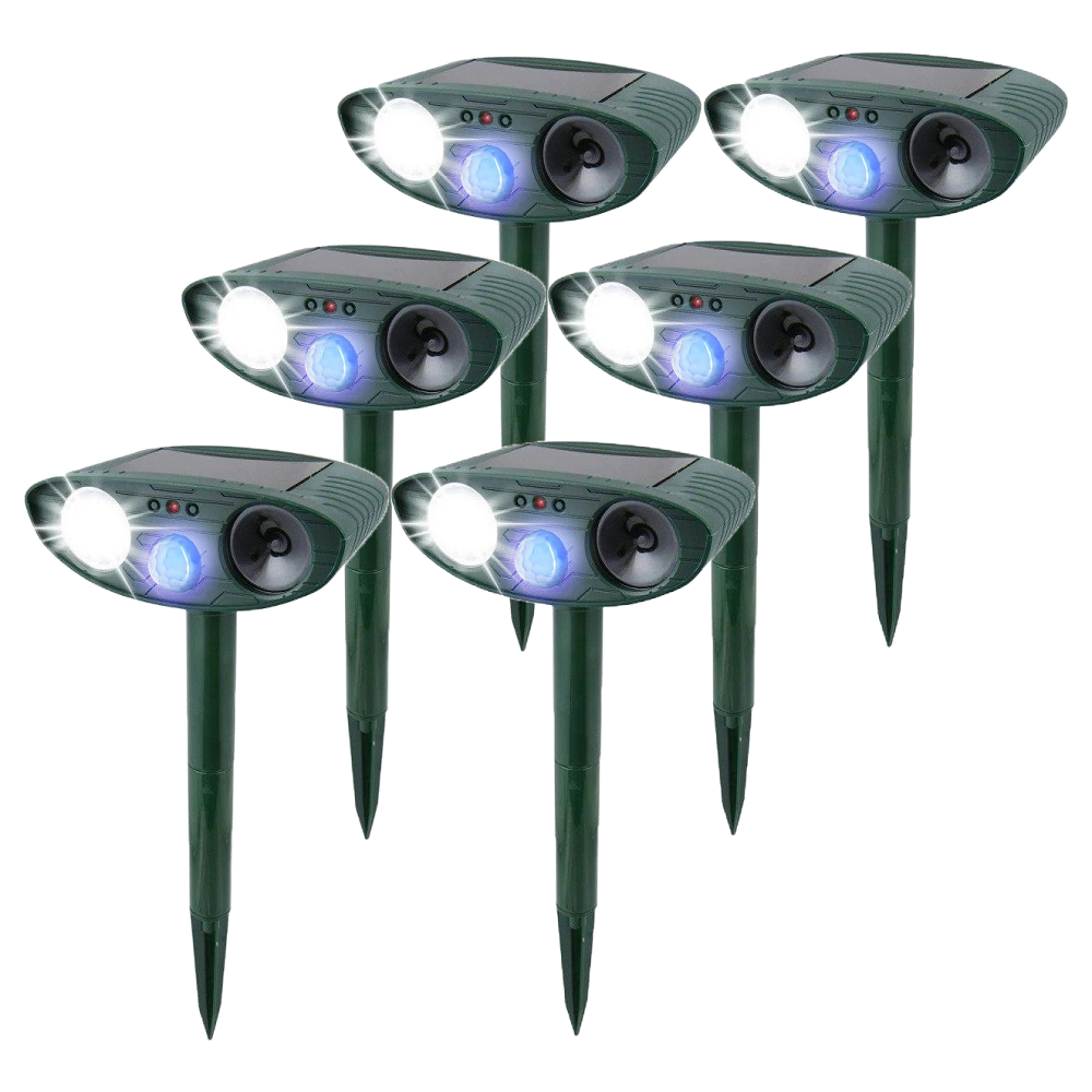 Répulsif à ultrasons pour animaux à énergie solaire avec lumière LED clignotante, étanche, pour jardin et pelouse, portée de 225m² | Sansoti