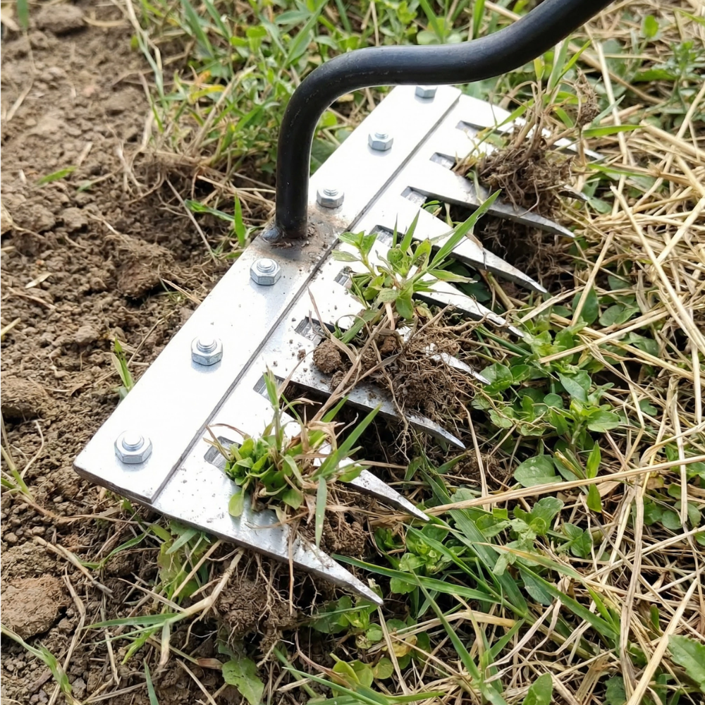 Garden rake for weed removal with robust steel construction | Sansoti