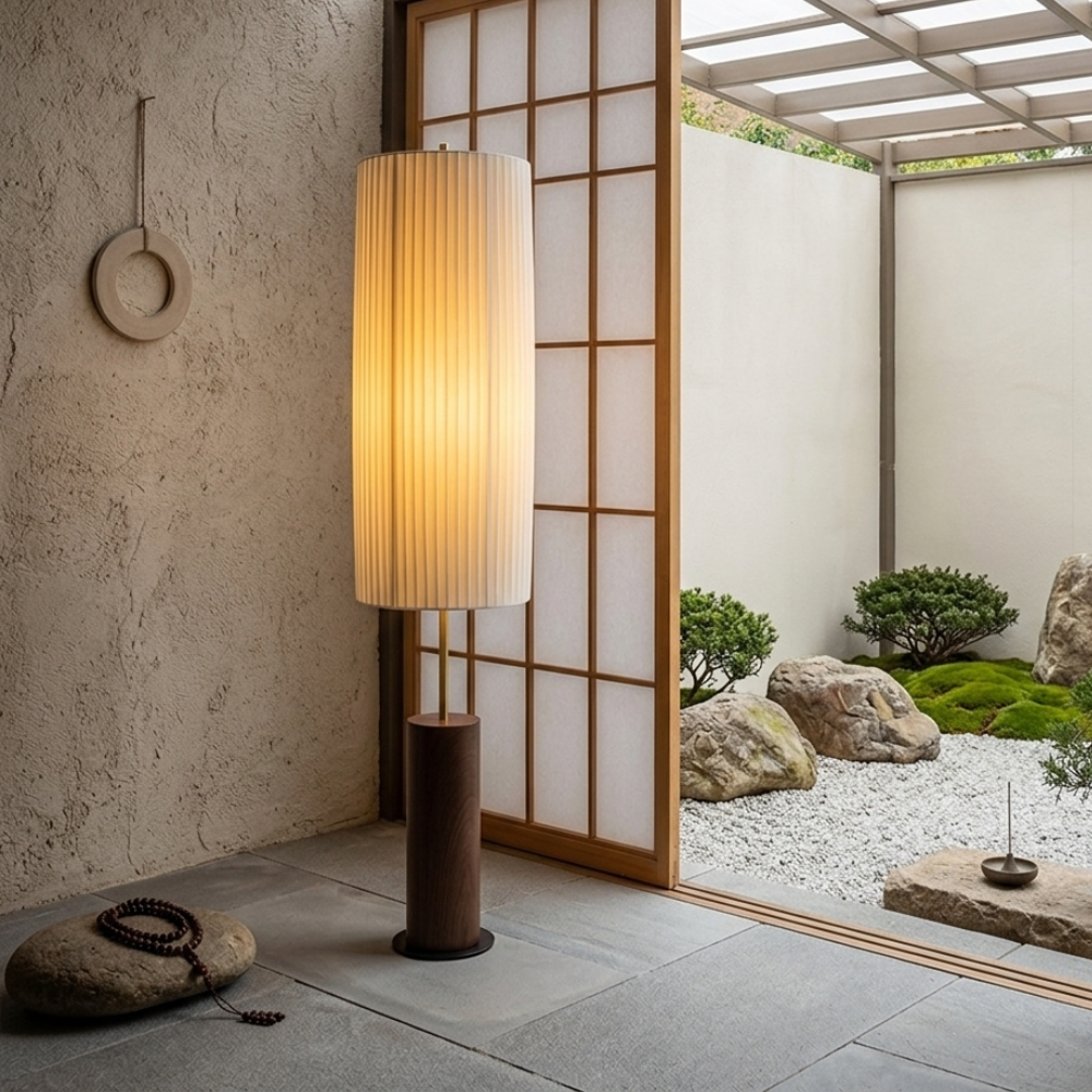 Stehlampe Stoff Holz Eisen 130cm LED E27 Dimmbar, Stehlampe für Wohnzimmer, Schlafzimmer, Leseecke und Büro | Sansoti
