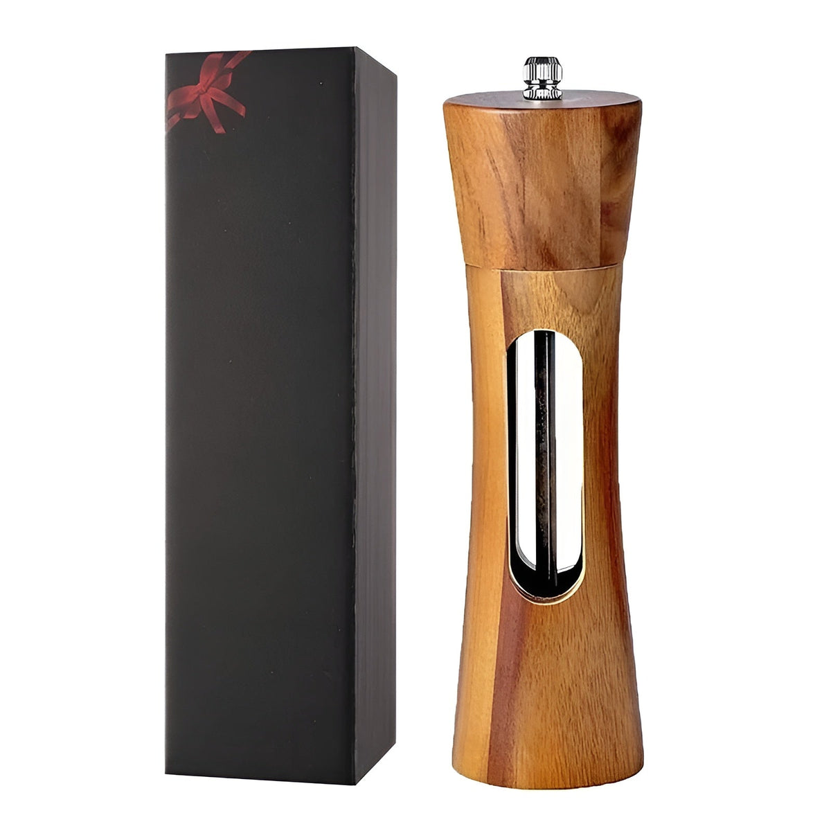 Set de molinillos de sal y pimienta de madera y acrílico con ventana, 19cm, molienda ajustable, cerámica, para mesa y cocina, regalo | Sansoti